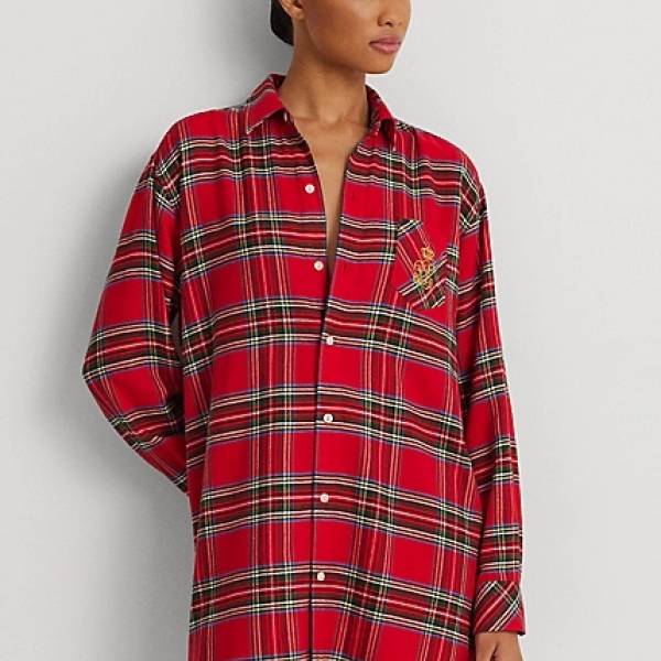 Ralph Lauren Nachthemd kort Ralph Lauren ruit nightdress rood