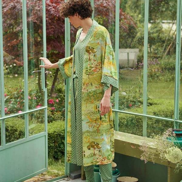 PIP Studio Duster/ochtendjas PIP Studio toscana kimono groen combinatie