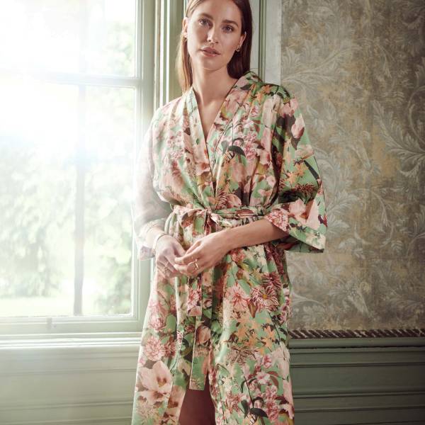 Essenza Duster/ochtendjas Essenza sarai noleste kimono groen